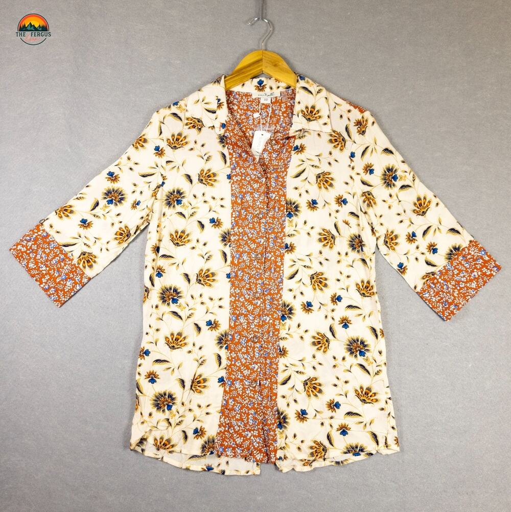NWT Simply Noelle Hippie Shirt Multicolor Mixed Print Button Front Women's S/M